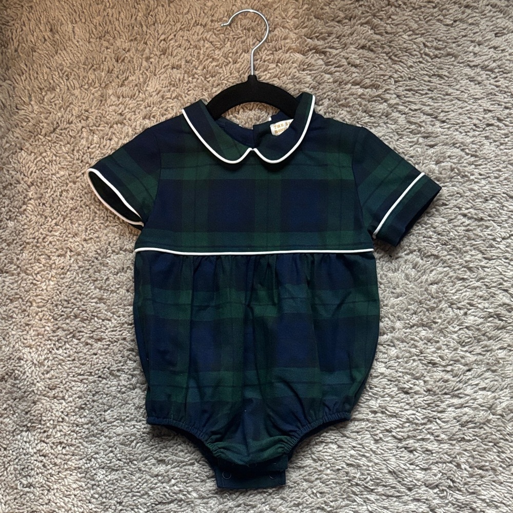 Beaufort bonnet Plaid Baby Romper with Peter Pan Collar